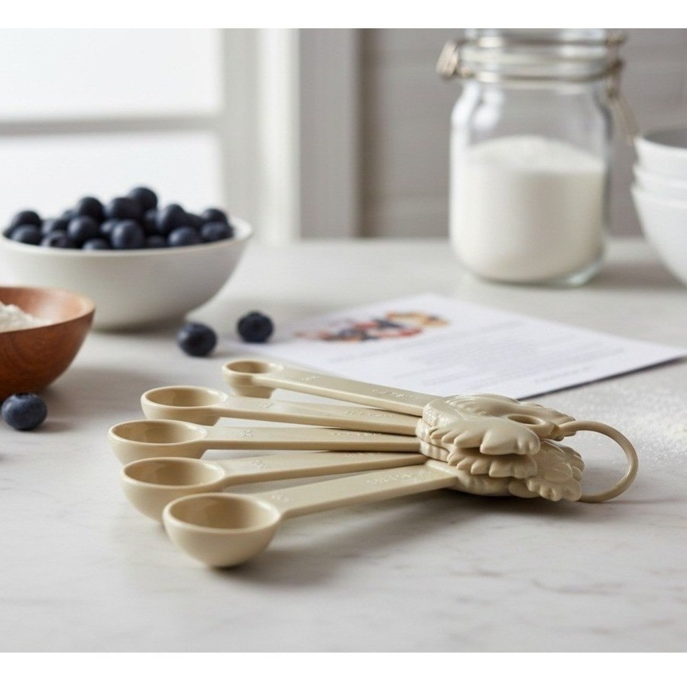 Paula Deen Rooster Measuring Spoon Set Beige Ivory Plastic Nesting Complete‎
